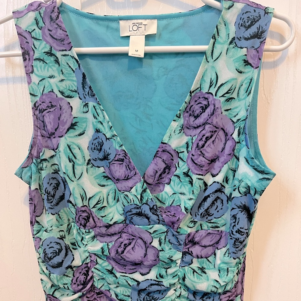 Ann Taylor Loft Blue and Purple Floral Sleeveless Top